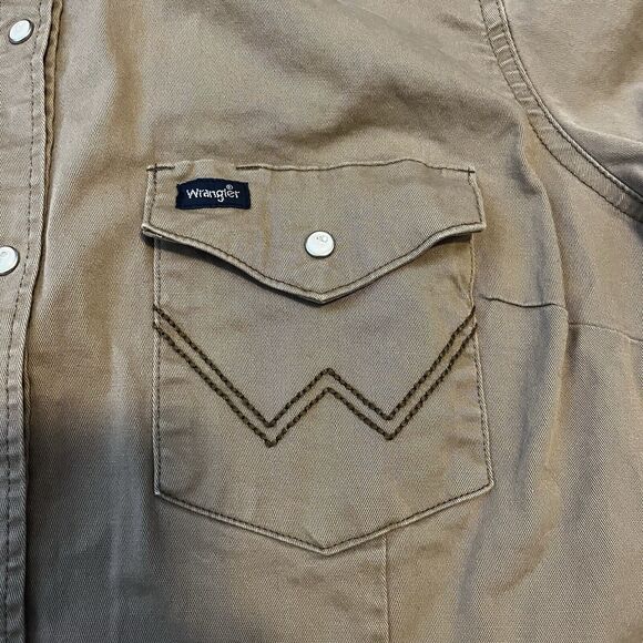Wrangler Shirt Womens Medium Brown Western Pearl Snap Rodeo Long Sleeve Khaki - Picture 4 of 12